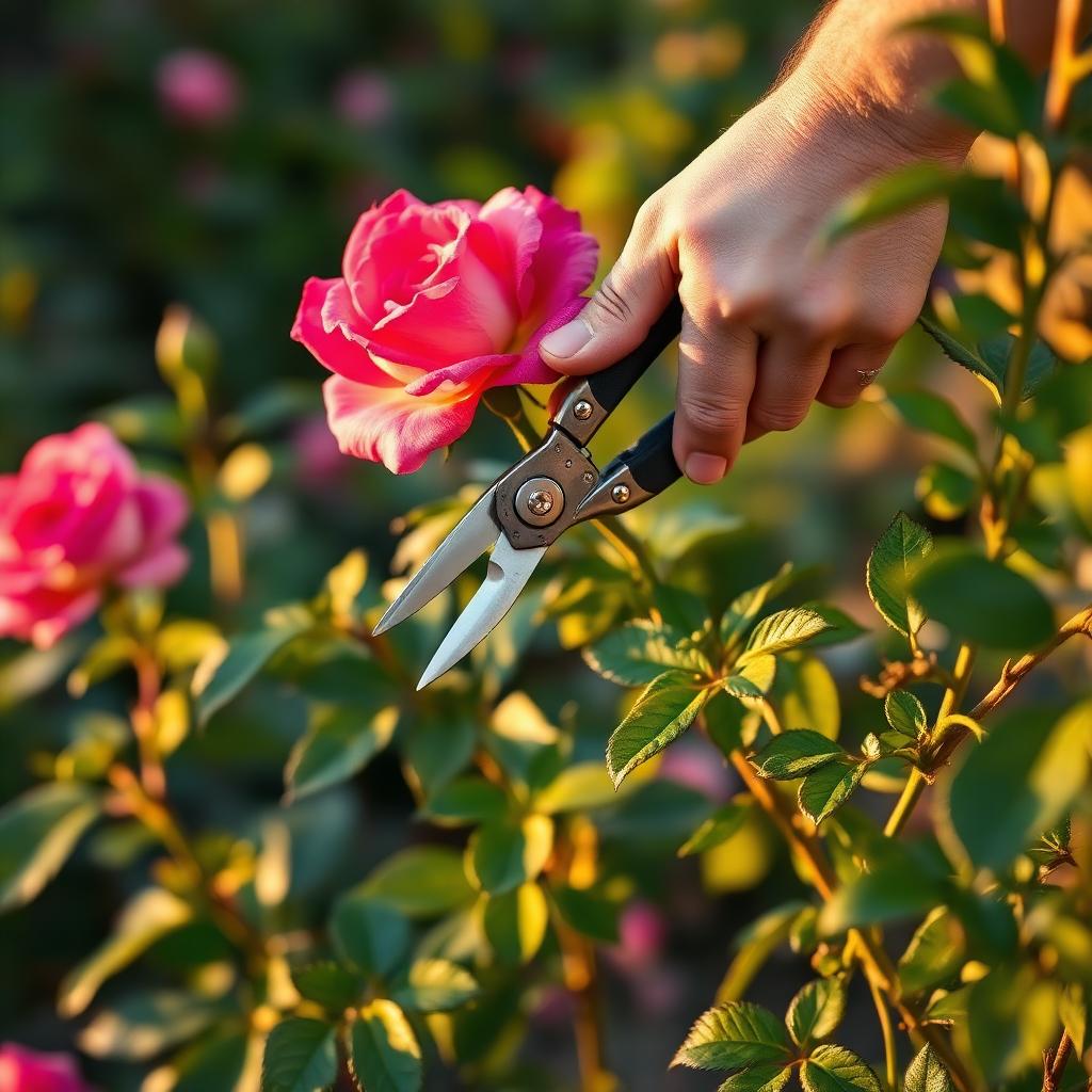 Trädgårdsmästare beskär rosbuske